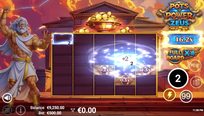 Pots of Power: Zeus - หน้าจอเกมในโหมดโบนัส